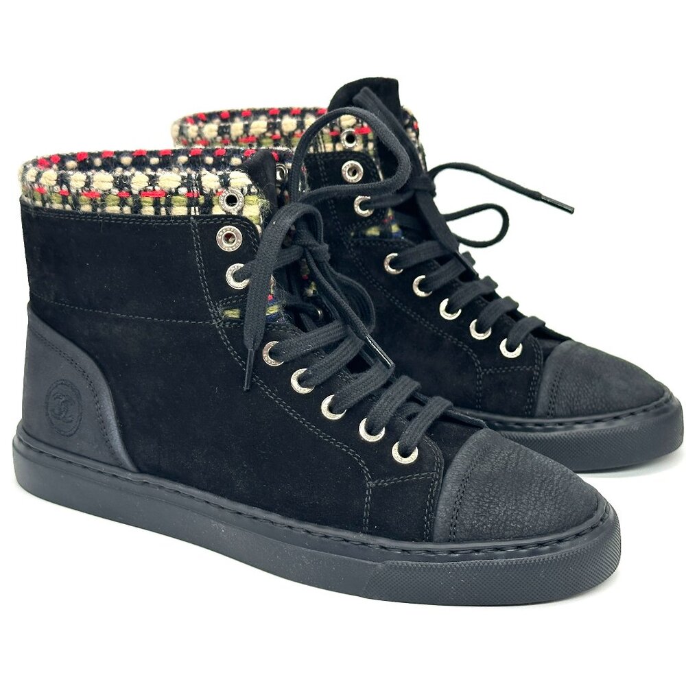 CHANEL 15A Suede Leather Lace Up High Hi Top Sneakers Kicks Shoes Boots - Picture 4 of 15